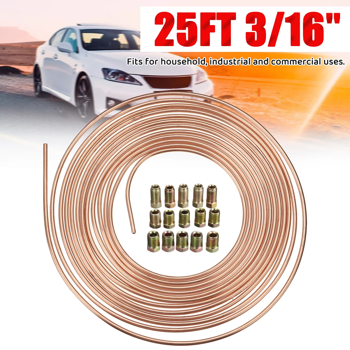 

Brake Pipe Repair Kits Accessories 25Ft Brake Line Fittings Roll Coil 3/16" OD Copper Nickel Brake Line Tubing Kit with Fittings