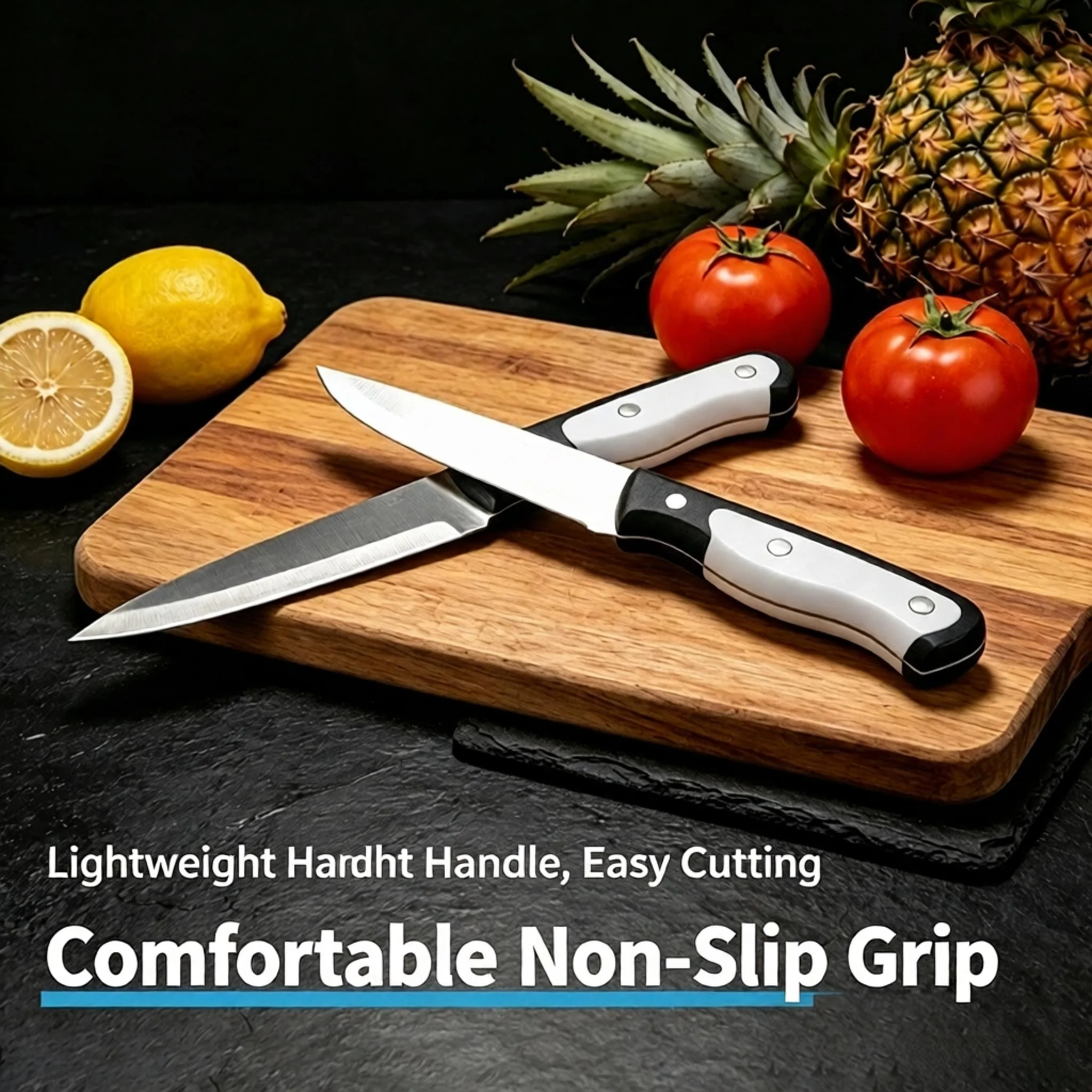 1/2Pcs Durable Stainless Steel Fruit Paring Knife, Black‑white Non‑slip Handle Easy To Wash Home Kitchen Fruit Slicing Hand Tool