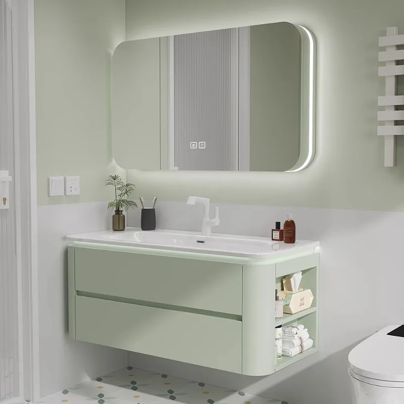 

Green Light Bathroom Cabinet Organizer Wash Vanity Shelves Bathroom Cabinet Wall Mirror Mueble Organizador Home Accessories
