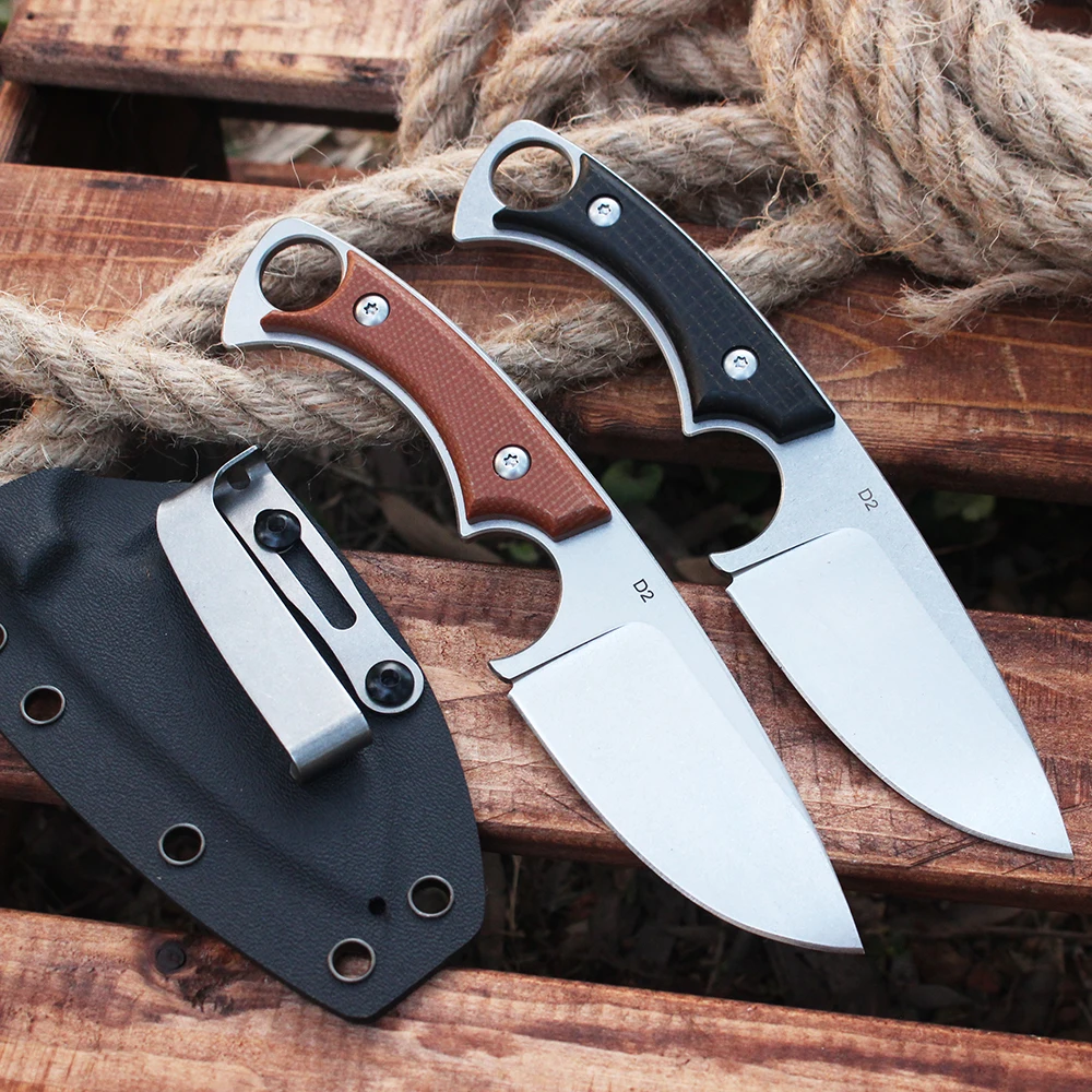 Portable Hunting Knife D2 Fixed Blade Knives with Kydex Sheath Outdoor Professional Survival Military Combat Knife EDC Tools