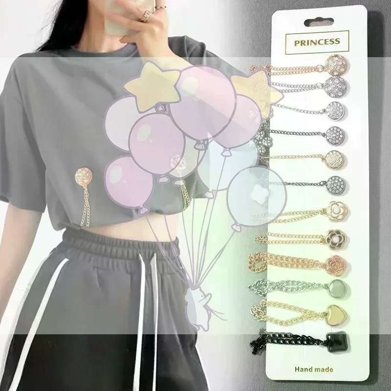 2pcs Multi-Function Magnetic Clothing Clip With Chain Metal Buttons Clip Clothes Scarf Trouser Legs Cuff Fixing Magnet Pin