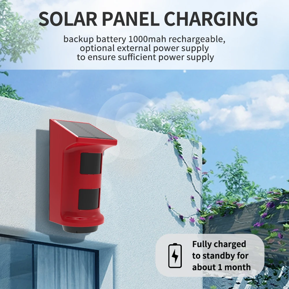 Solar Infrared Alarm Human Body Sensor Anti-theft Alarm Solar Powered Human Body PIR Motion Detector 110dB Waterproof Outdoor