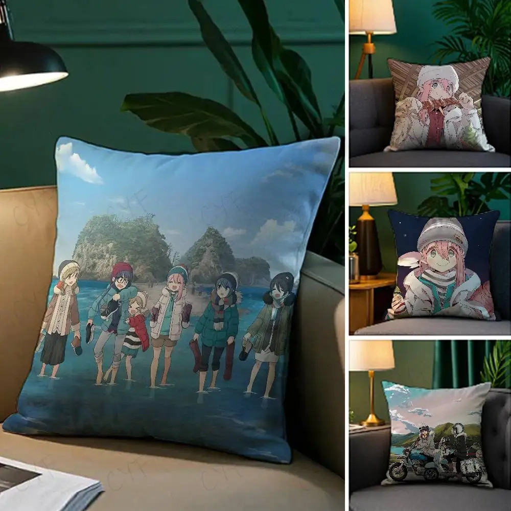 Anime Cute L-Laid-Back Camp Pillow Case Custom Printed Brushed Fleece Pillow, Baby Skin-Touch, Eco-Friendly Dye-Sublimation Cush
