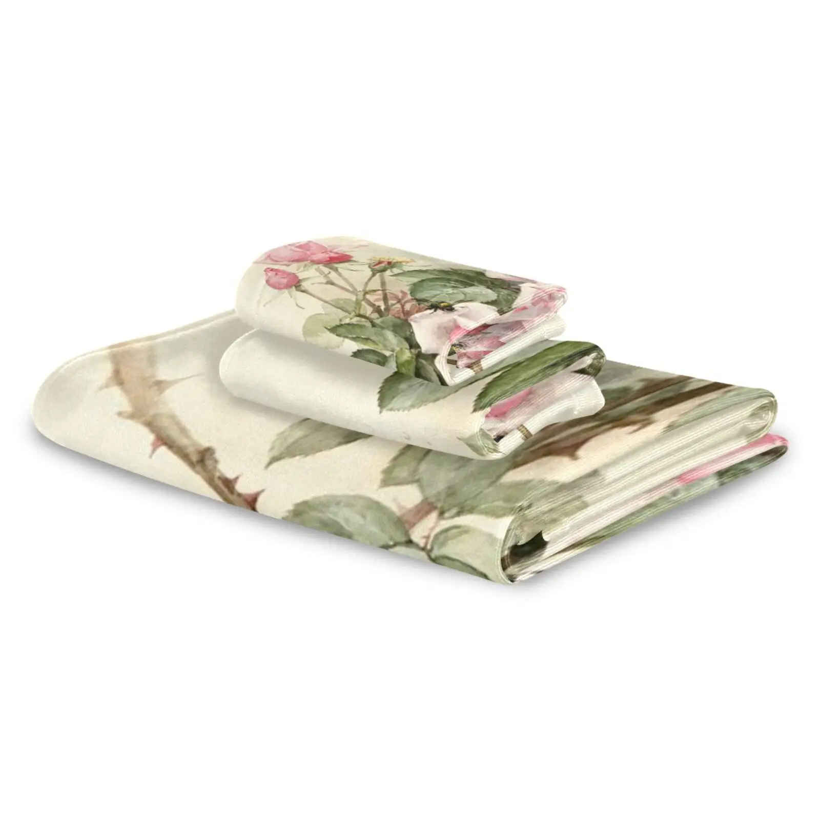 Bathroom Towel 3 Pieces Set Vintage Shabby Floral Print 1 Bath Towel 1 Hand Towel 1 Washcloth Multipurpose For Swim Gym Yoga Spa