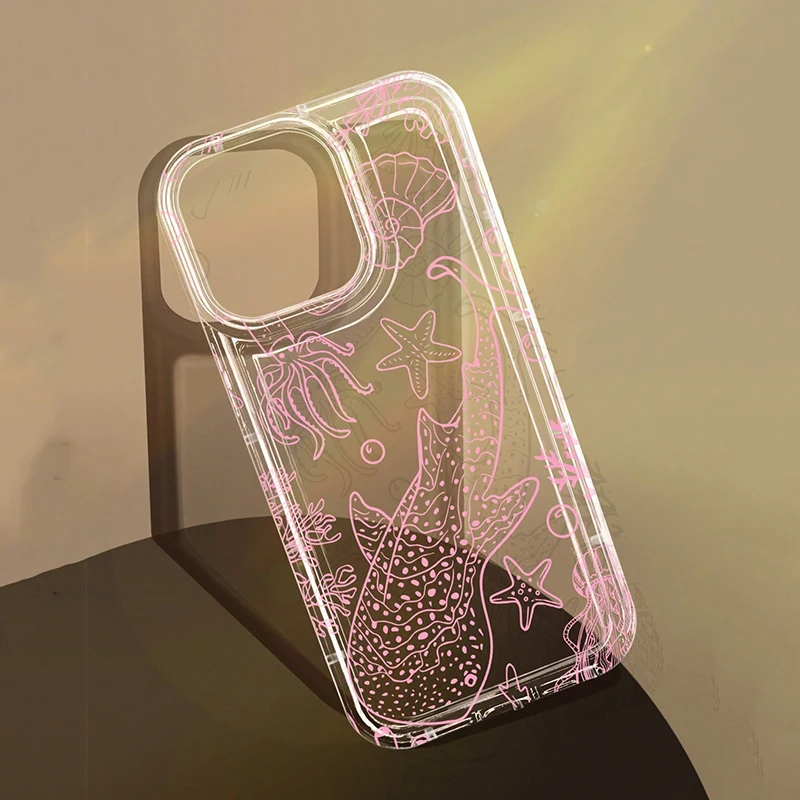 Fall Für iPhone 16 Pro Max 15 14 13 12 11 Rosa Ozean Element Wal Grafik Airbag Abdeckung Für iPhone XS X XR 7 8 Plus 16e 16 Funda