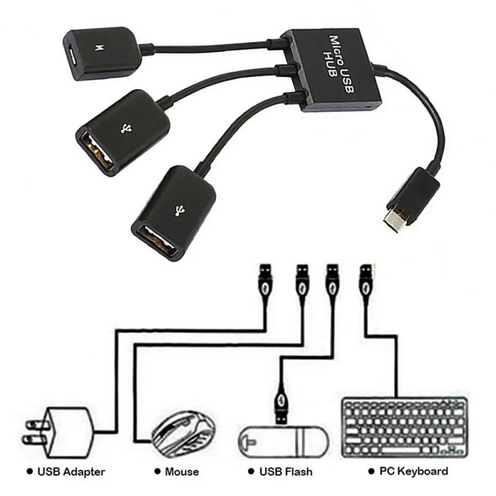 USB Converter  Wide Compatible   Micro USB Splitter 3-in-1 USB Adapter OTG Host Cable Connector