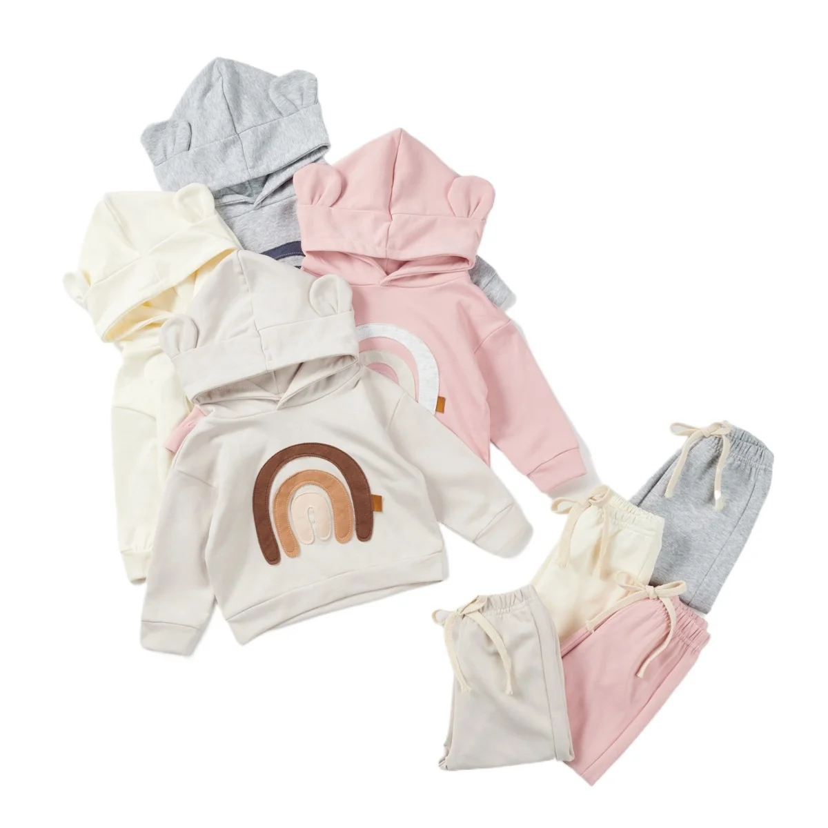 Conjuntos de algodón suave para bebé, Sudadera con capucha de manga larga para niño pequeño, pantalones largos, conjunto de dos piezas para niña