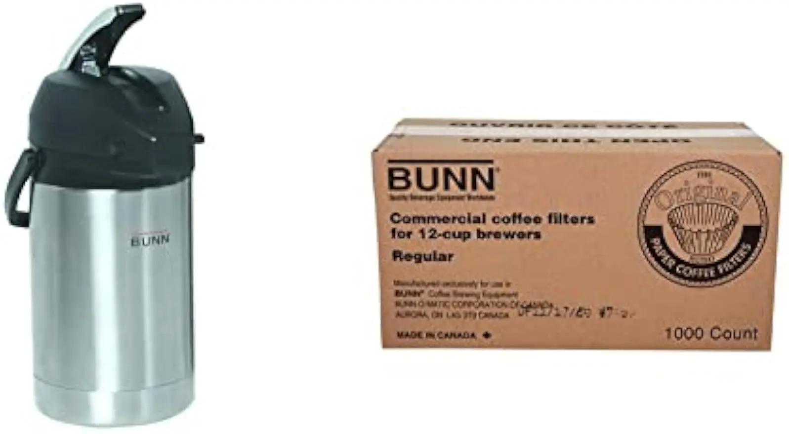 

2.5L Stainless Steel Airpot with 1000 Commercial Coffee Filters for Hot Coffee Dispensing