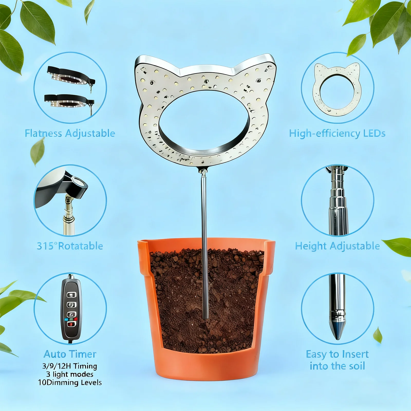 أضواء النمو للنباتات الداخلية، ضوء نباتي LED كامل الطيف، 3 أوضاع ألوان تنمو مصباح مع مؤقت 3/9/12 ساعة، 10 مستويات عكس الضوء #3