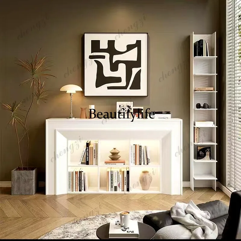 American retro solid wood fireplace decorative cabinet, antique entrance in living room, simulated fire atmosphere side cabinet