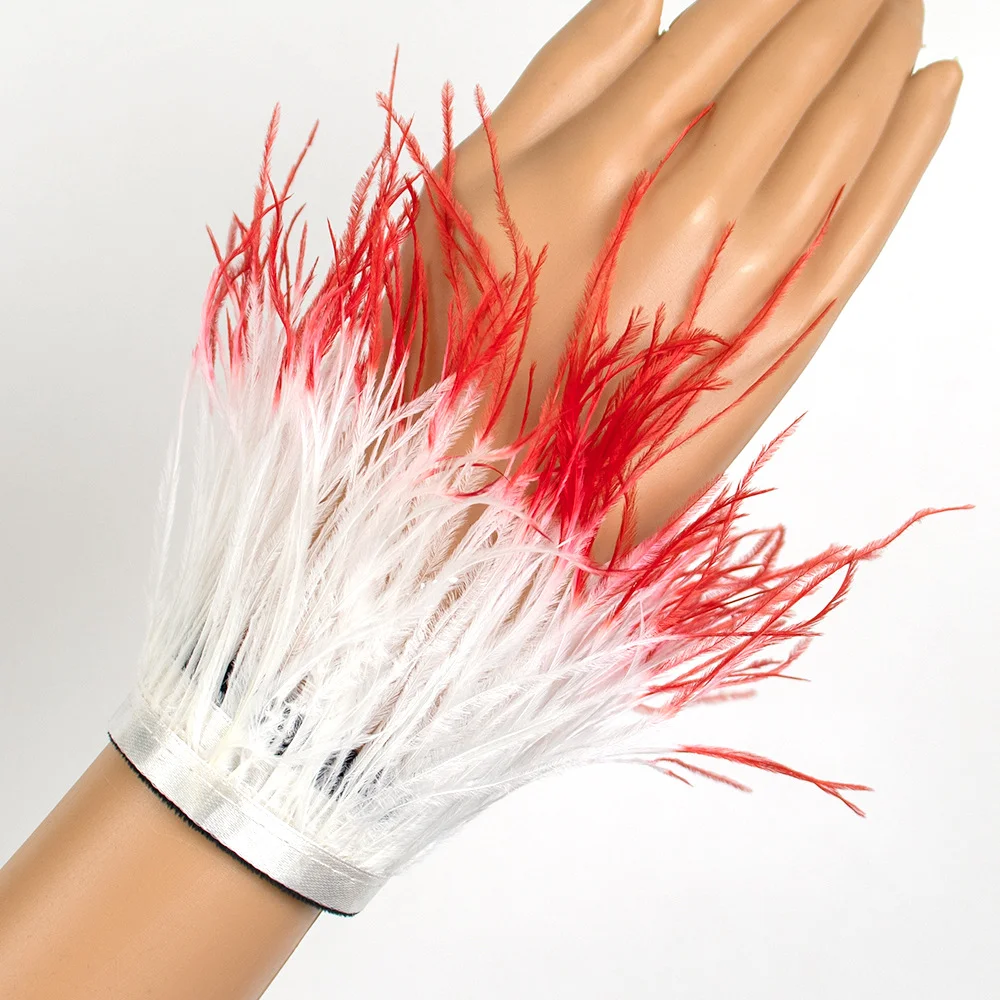 

Двухцветный браслет-манжета с отделкой страусиными перьями, браслет для карнавала, шоу, вечеринки, реквизит для съемки, уникальный аксессуар