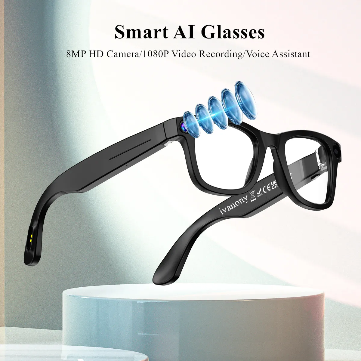 

8MP HD AI Smart Camera Glasses 32GB Memory anti shake 1080P video recording AI images recognize Smart Glasses for Travel Meeting