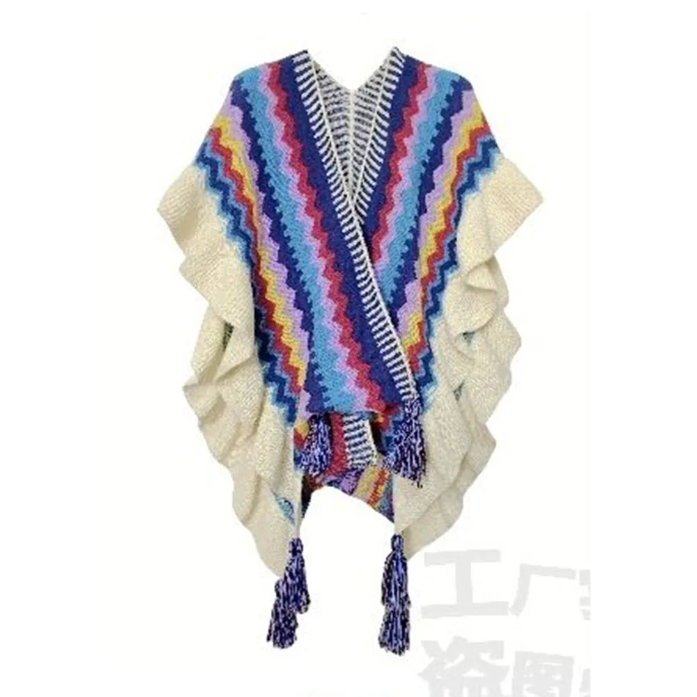 Bohemian Retro Temperament Shawl Female Take A Picture Fashion Elegant Ethnic Tassel Color Warm Leisure Cloak Female Tide.