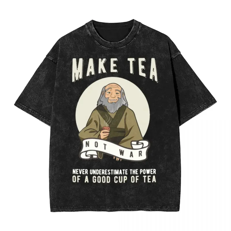 Iroh Make Tea Avatar The Last Airbender T Shirts Hip Hop Washed Cotton Oversize T-Shirt Retro Men Women Streetwear Printed Tees