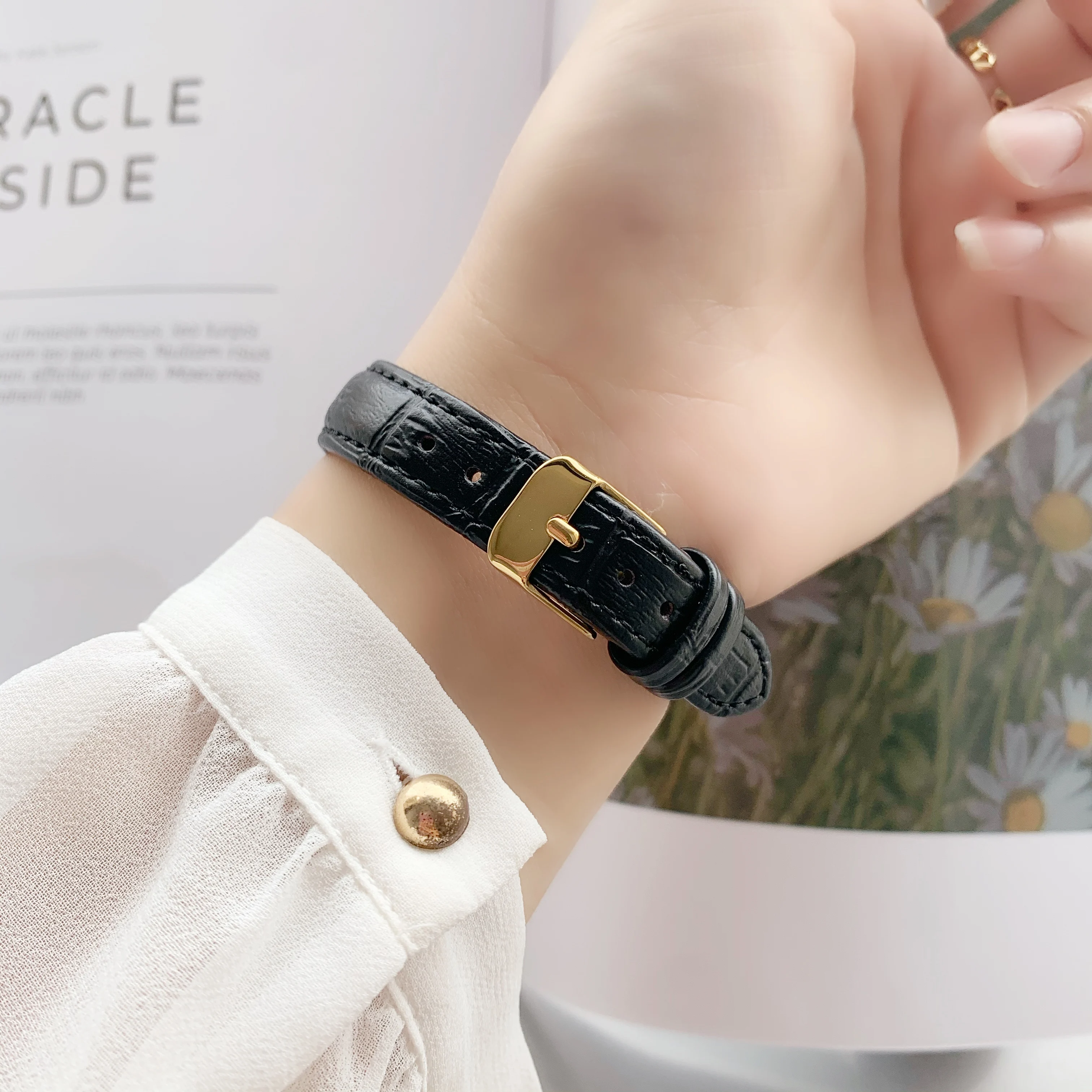 Women’s Pablo Raez Black Leather Watch with Silver Case Pablo Raez Men Women Couple Quartz Watch Rectangle Square  main image 3