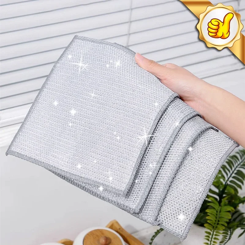10/20Pcs Cleaning Products Dishcloth Silver Wire Cleaning Kitchen Cloth Thickened Microfiber Wash Towel Built-in Sponge Ball Rag