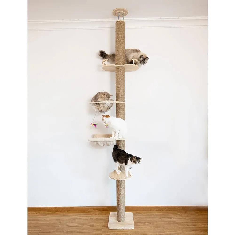 

Cat Tree Floor to Ceiling Natural Sisal Rope Scratching Post Adjustable Cat Tree Cat Modern Activity Tree
