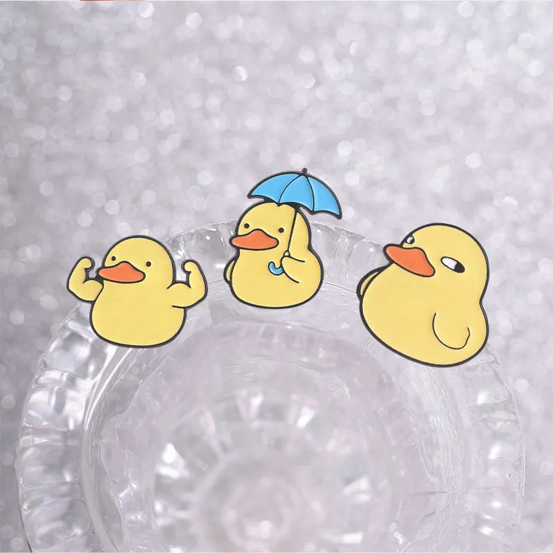 Kawaii Chubby Duck Enamel Pins Sassy Coffee Umbrella Muscle Ducklings Brooches Badges Fun Animal Jewelry Gift for Friends view 6