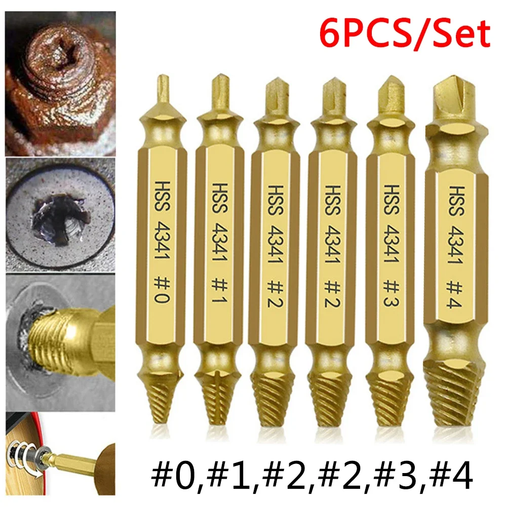 

6Pcs Damaged Screw Extractor Drill Bit Double Side Drill Out Broken Screw Bolt Remover Extractor Tools Set Easily Take Out