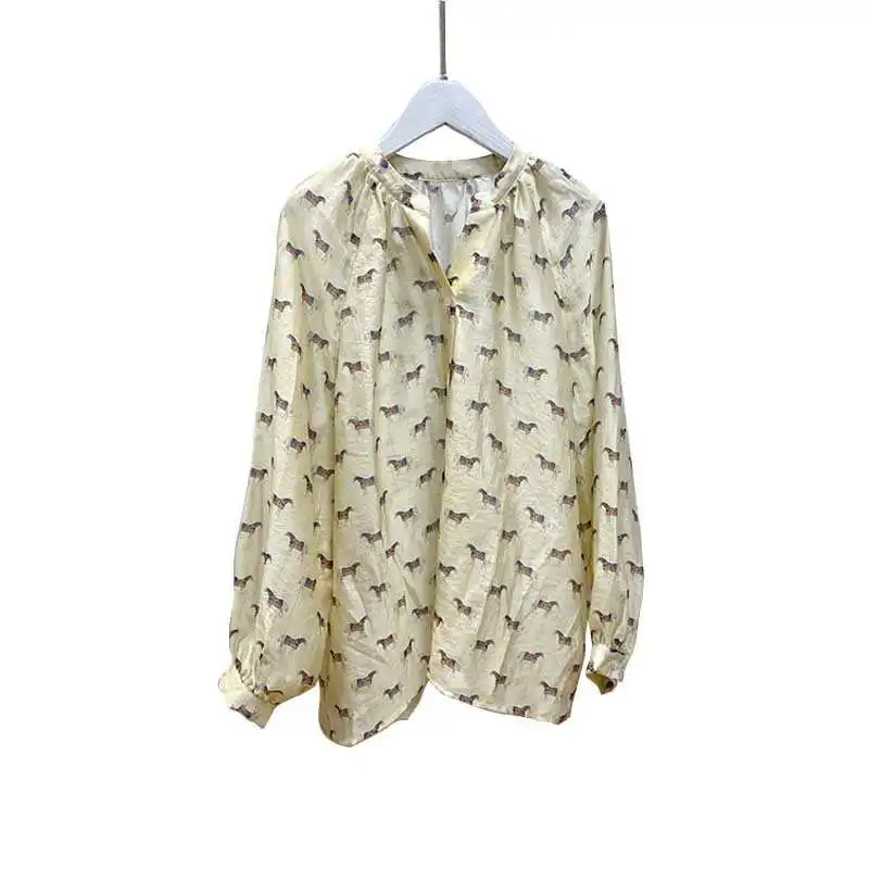 

Summer New Loose Women's Long Sve Sunscreen Microtranspa Korean Sle Straight Cut Knot Ry Cotton Printed irt