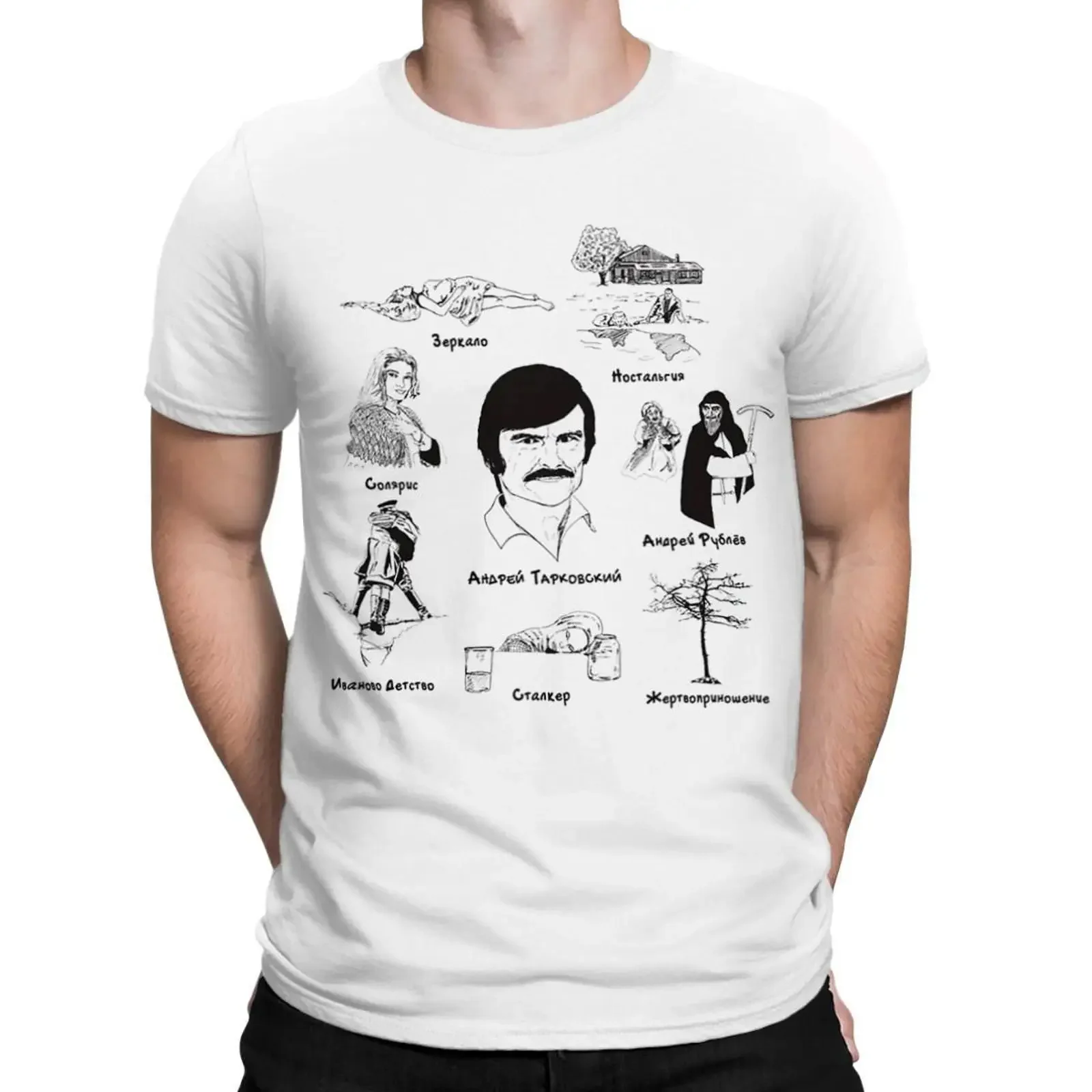 Andrey Tarkovsky Film Scenes Art White Crew Neck  Casual T Shirt vintage Washed homme Stylish fashion Unisex Versatile