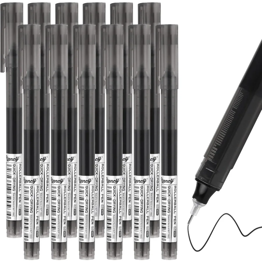 

Гелевые ручки-роллеры RIANC с жидкими чернилами, 0,5 мм, очень тонкий наконечник, 12 черных быстросохнущих шариковых ручек для письма, рисования, путешествий