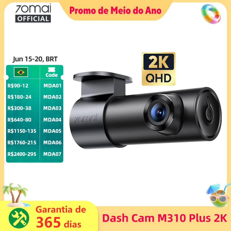 Câmera Veicular 70mai M310 Plus 2K 1440P 143 ° Câmera Veicular 70mai M310 Plus 2K com Visão Noturna, Controle de Voz Inteligente FOV F1.55 e Monitoramento de Estacionamento 24H