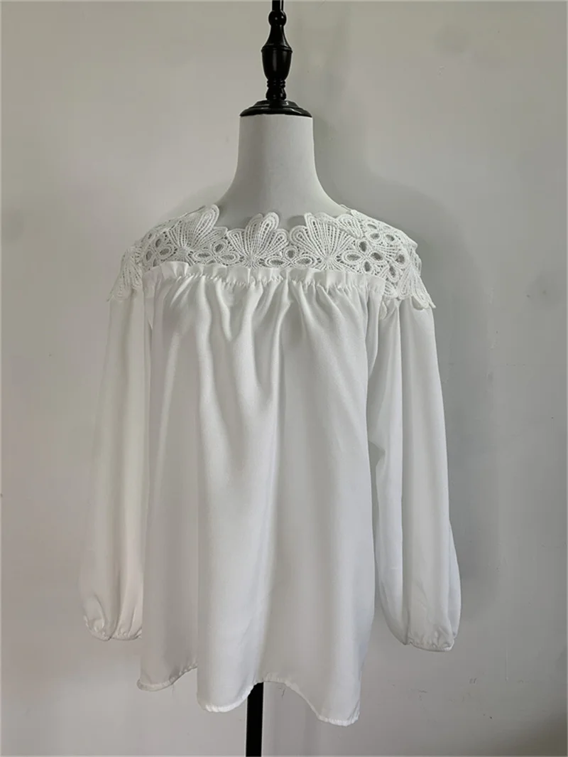 PLAZSON shirts & blouses Spring Hollow Out Lace Patchwork Blouse Autumn Button White Top Women Blusas Long Sleeve Shirt