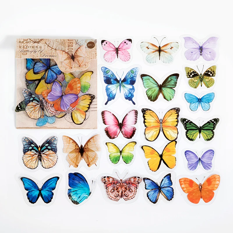 40 Pcs /pack Butterfly Plant Lace Pocket Waterproof Pre-cut DIY Decorative Stickers