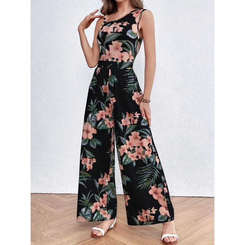 

New Hot-Selling Elegant Sleeveless high Waist Tie Wide Leg Pants Romper Women Jumpsuits Summer Streetwear Commuting