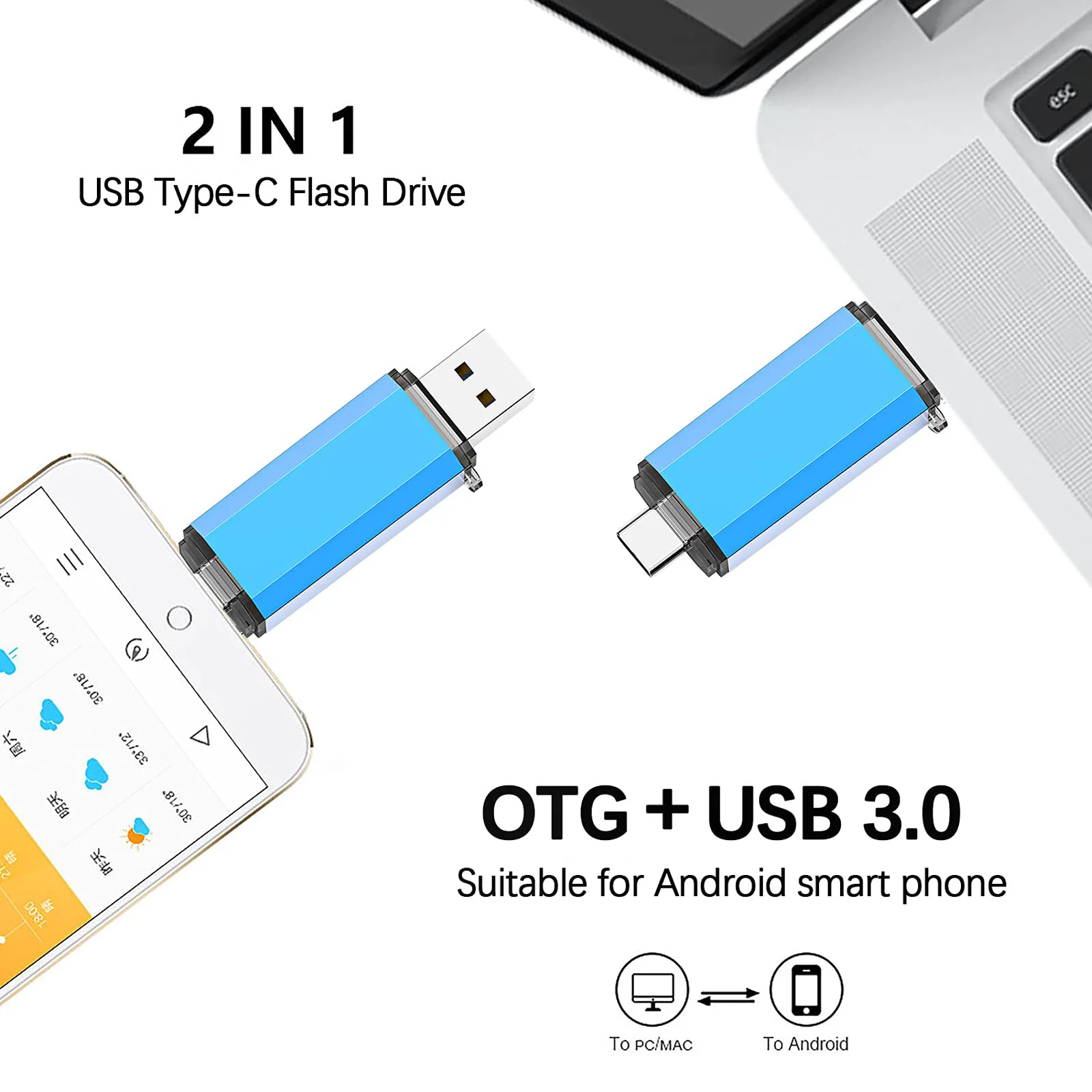 USB C타입 플래시 드라이브, OTG 장치용 고속 전송 속도 및 실제 용량, 64GB, 128GB