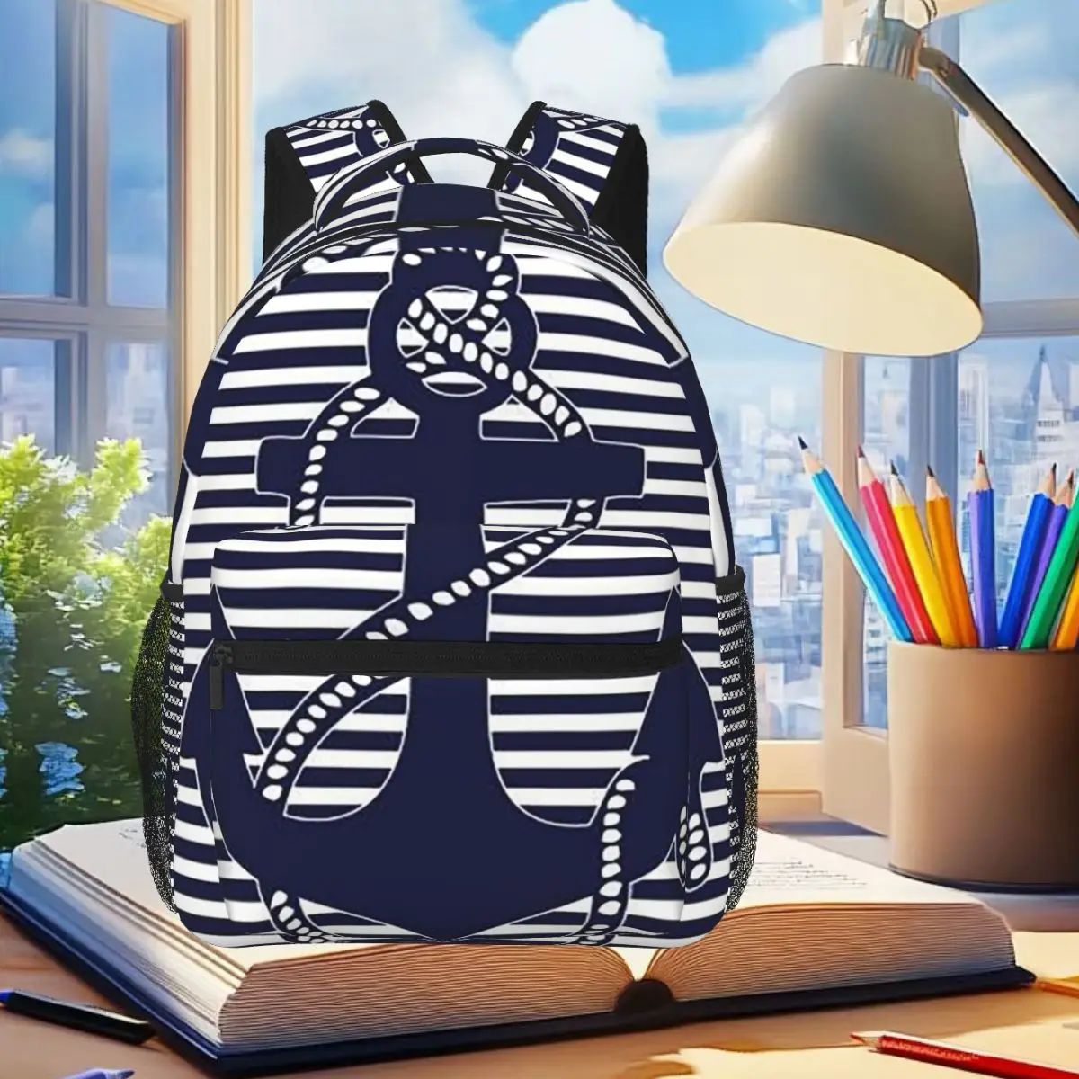 Navy Ship Anchor Pattern Backpack Student Boys Girls BookBag Children School Bag Laptop Shoulder Bags for Men Women