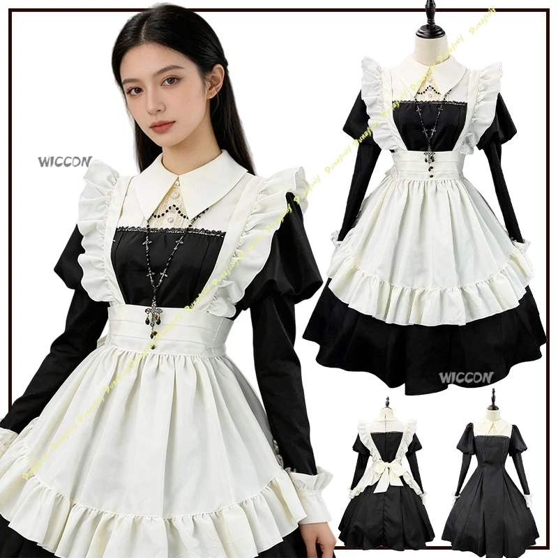 

Новый костюм для косплея: японский черно-белый традиционный наряд горничной, платье для косплея, юбка в стиле Лолита, подарок на День святого Валентина (Акбая Коффи)