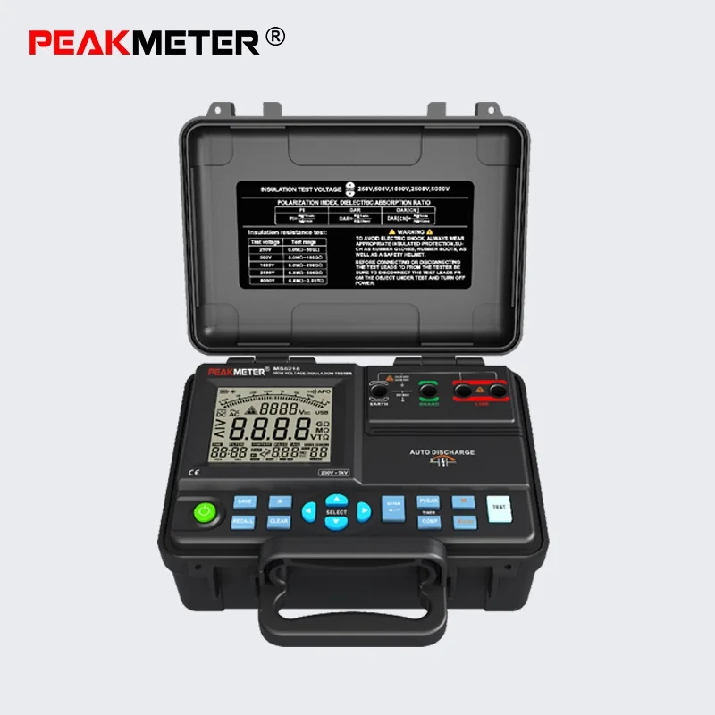 

Peakmeter MS5215 High Voltage Resistance Tester H/V Insulation Meter 5KV 5TΩ 3mA Auto Calculate PI / DAR