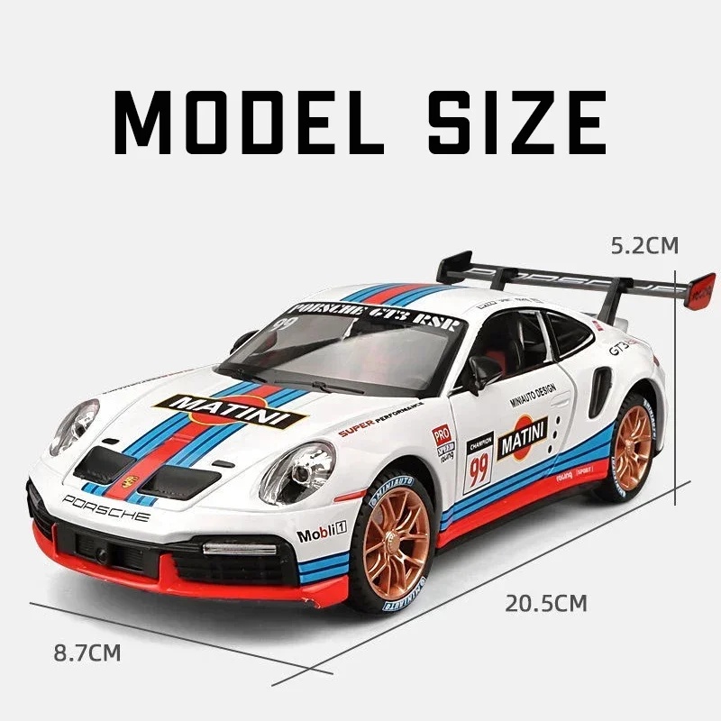 1:24 Porsche 911 GT3 RSR Alloy Diecast Toy Vehicles Metal Car Model Sound Light Pull Back Kids Toys Collection