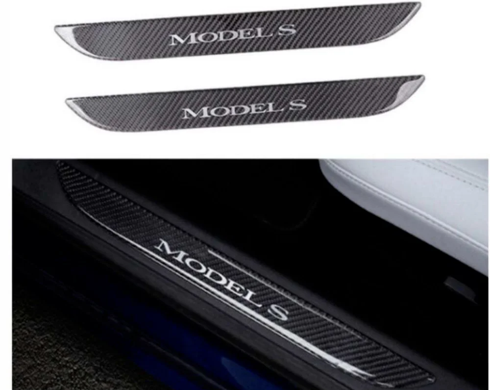 Real Carbon Fiber Door Sill Decoration Wrap Cover For Tesla Model S Accessories Pedal Protection Strip