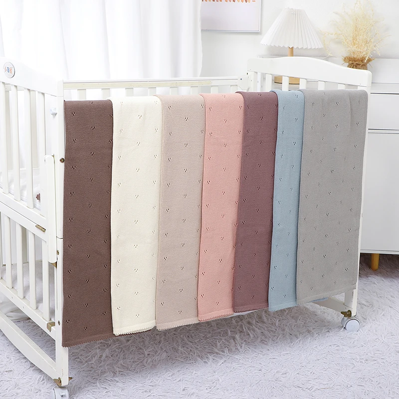 Babydekens Katoenen Gebreid Pasgeboren Jongen Meisje Bed Quilt 100*80Cm Peuter Kinderwagen Inbakeren Effen Geruite Baby Zachte Slaaphoezen