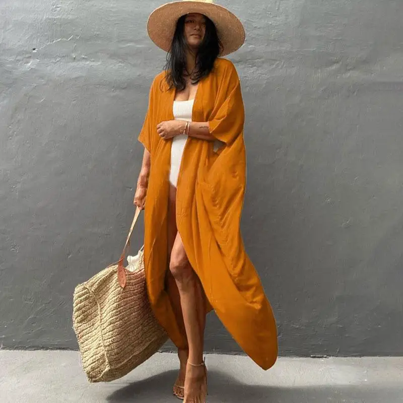 

WeHello-Women's Beach Cover Up Kimono, Summer Swimsuit Cape, Solid Bohemian Tunic Dresses, Bathing Suits, Cardigan, Shawl