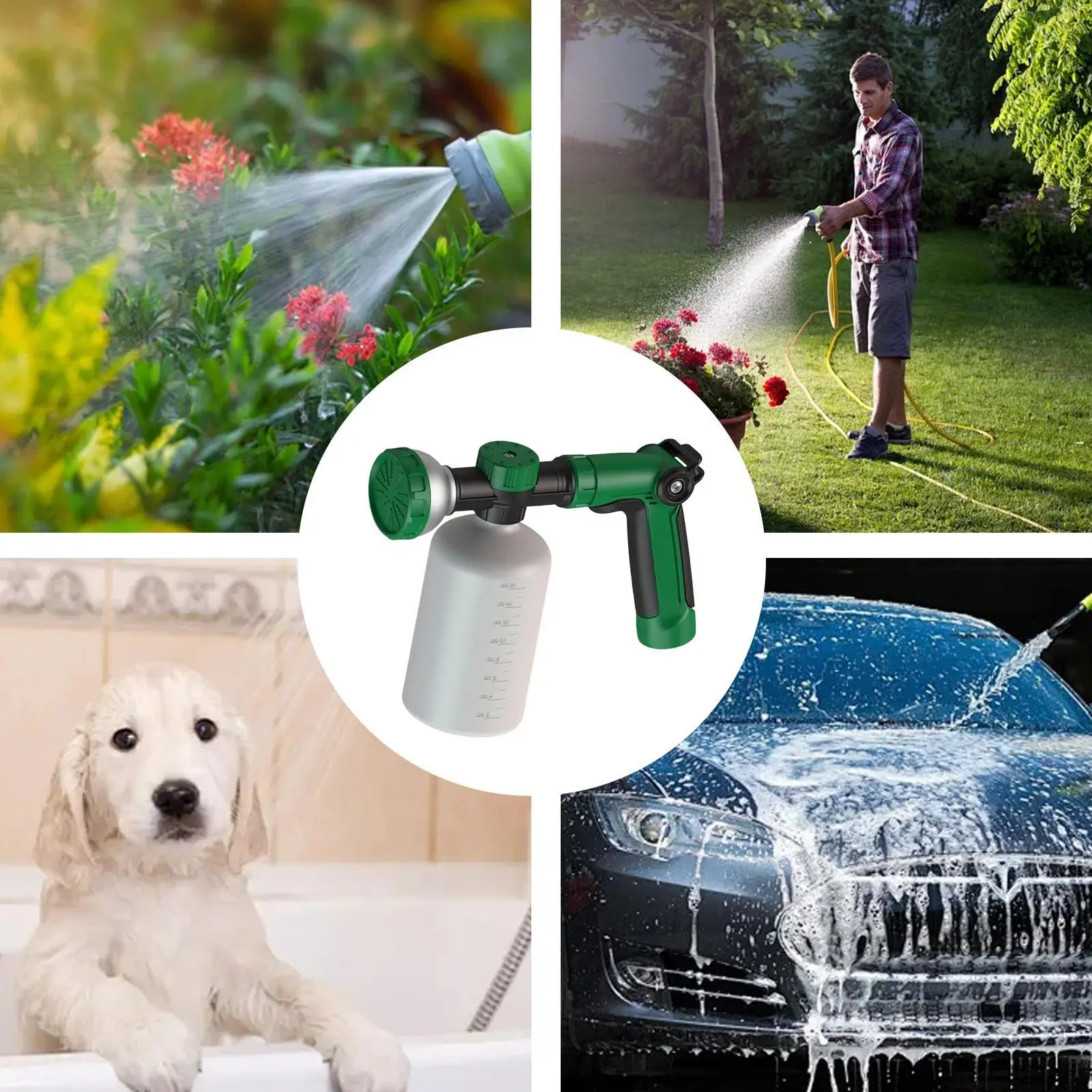 

Multifunctional Adjustable Mode Water Guns Nozzle Hose Washer Garten Watering Jet Sprayer with 500ml Bottle