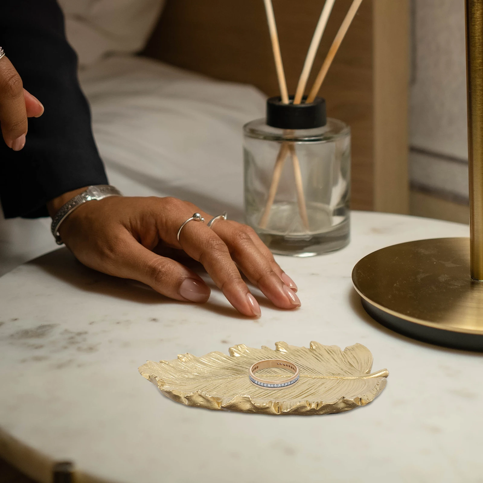 

Leaf Jewelry Tray Metal Storage Plate Decorative Holder Display Tray Elegant Practical Long lasting High class Material Jewelry