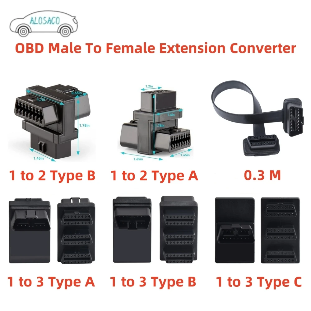 

OBD2 Connector Cable OBDII 16 Pin Male to Female Adapter 1to2 /1to3 Port Devices Diagnostic Extension Converter for All Standard