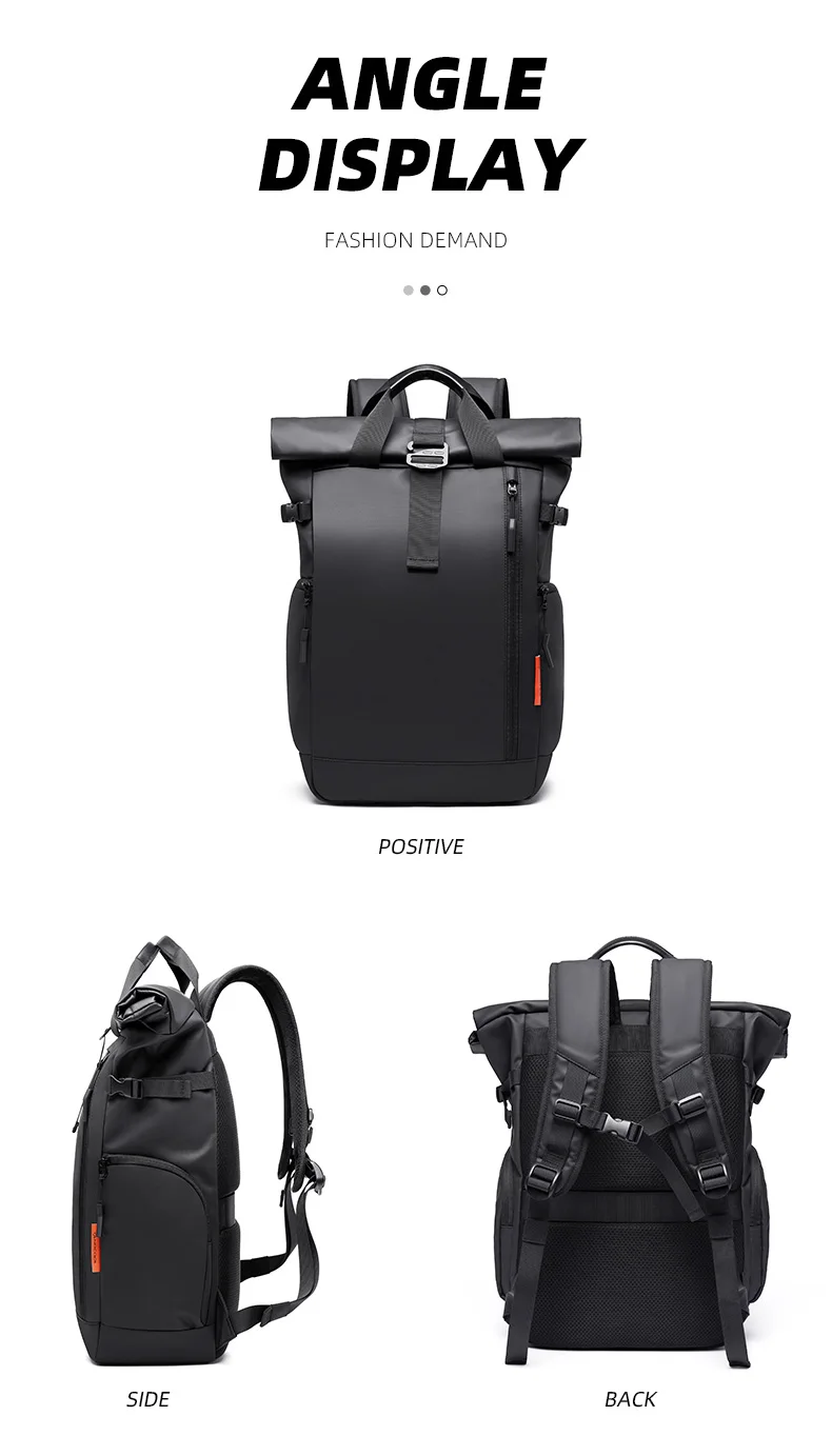 TANGCOOL Gentleman Roll-Top-Rucksack, großes Fassungsvermögen, leicht, wasserdicht, mit mehreren Fächern, für Geschäftsreisen, Laptop-Tasche – Detail 19