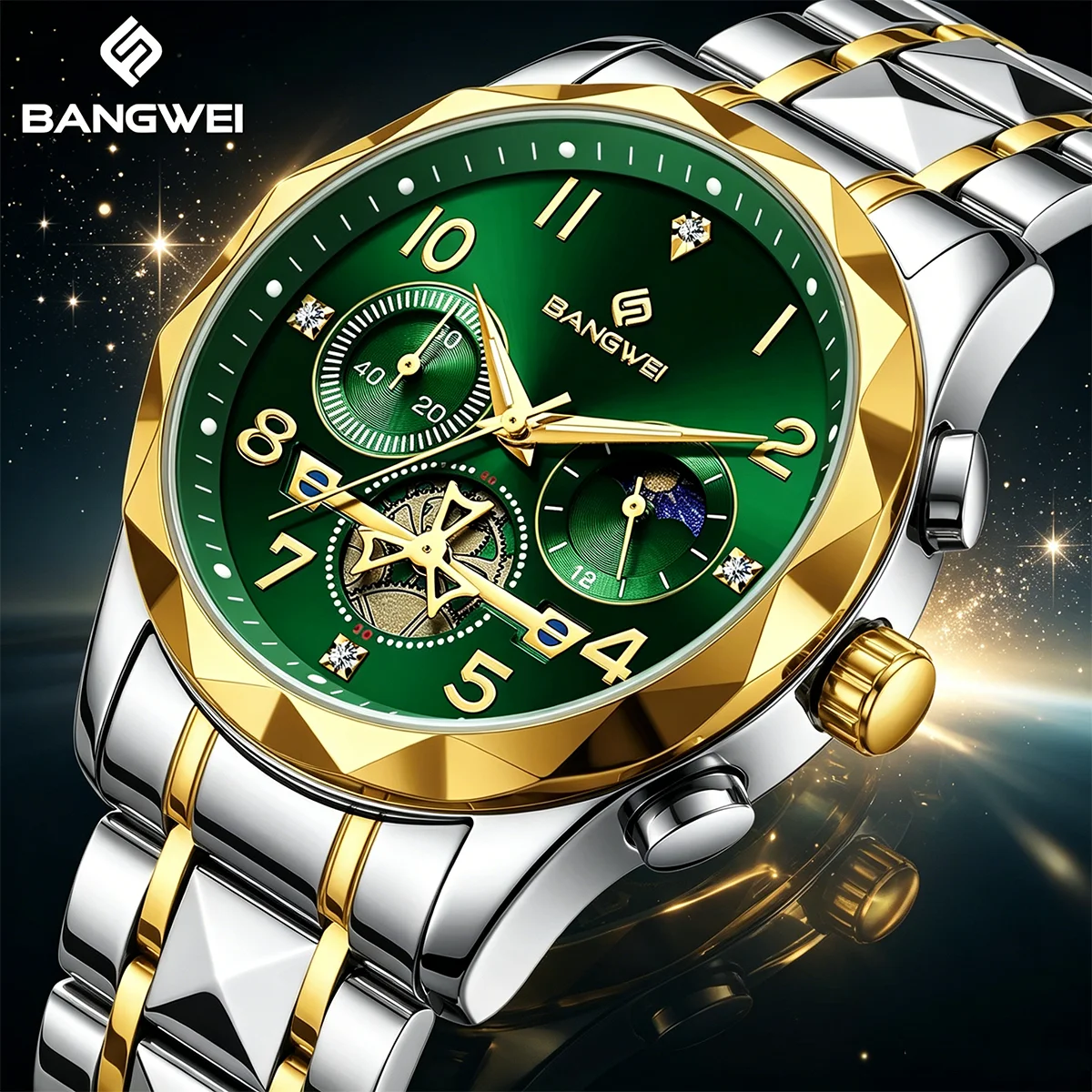 

BANGWEI Men's Watches Top Brand Luxury Waterproof Luminous Stainless Steel Quartz Wristwatch Business Calendar Male Clock Reloj