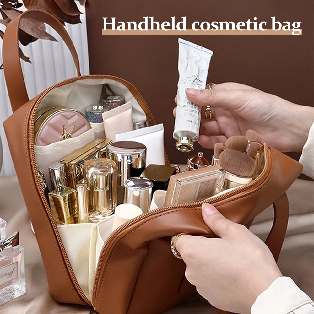 Borsa per cosmetici di grande capacità borsa per il lavaggio da viaggio portatile da donna borsa per il trucco in pelle impermeabile per donna