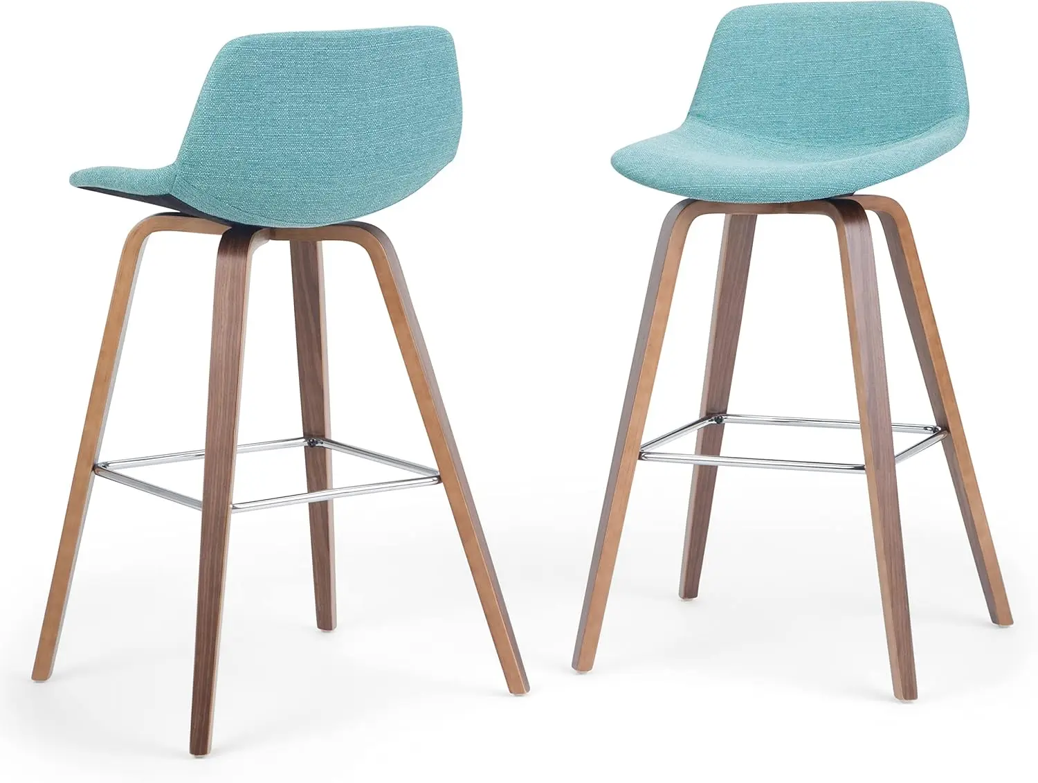 26 Inch Mid Century Modern Bentwood Counter Height Stool (Set of 2) in Aqua Blue Linen Look Fabric, For the Dining