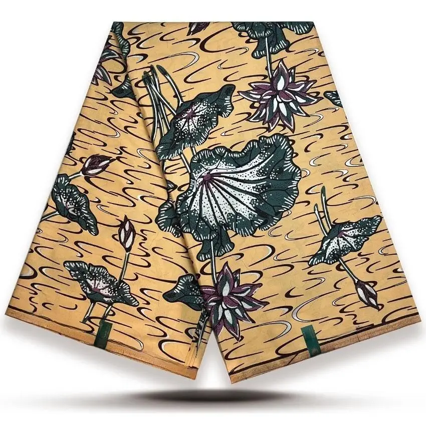 

Новейшая золотая восковая ткань 2026 года, 100% хлопок, африканские восковые принты, пагне, Нигерия, Гана, ткань, 6 ярдов, для пошива женских платьев