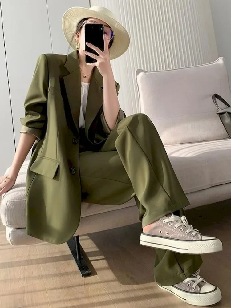 Insozkdg Purple Women Blazers Set 2023 Women\'s Office Suit Coat Vintage Long Sleeve Jacket Casual Female Tops + High Waist Pants