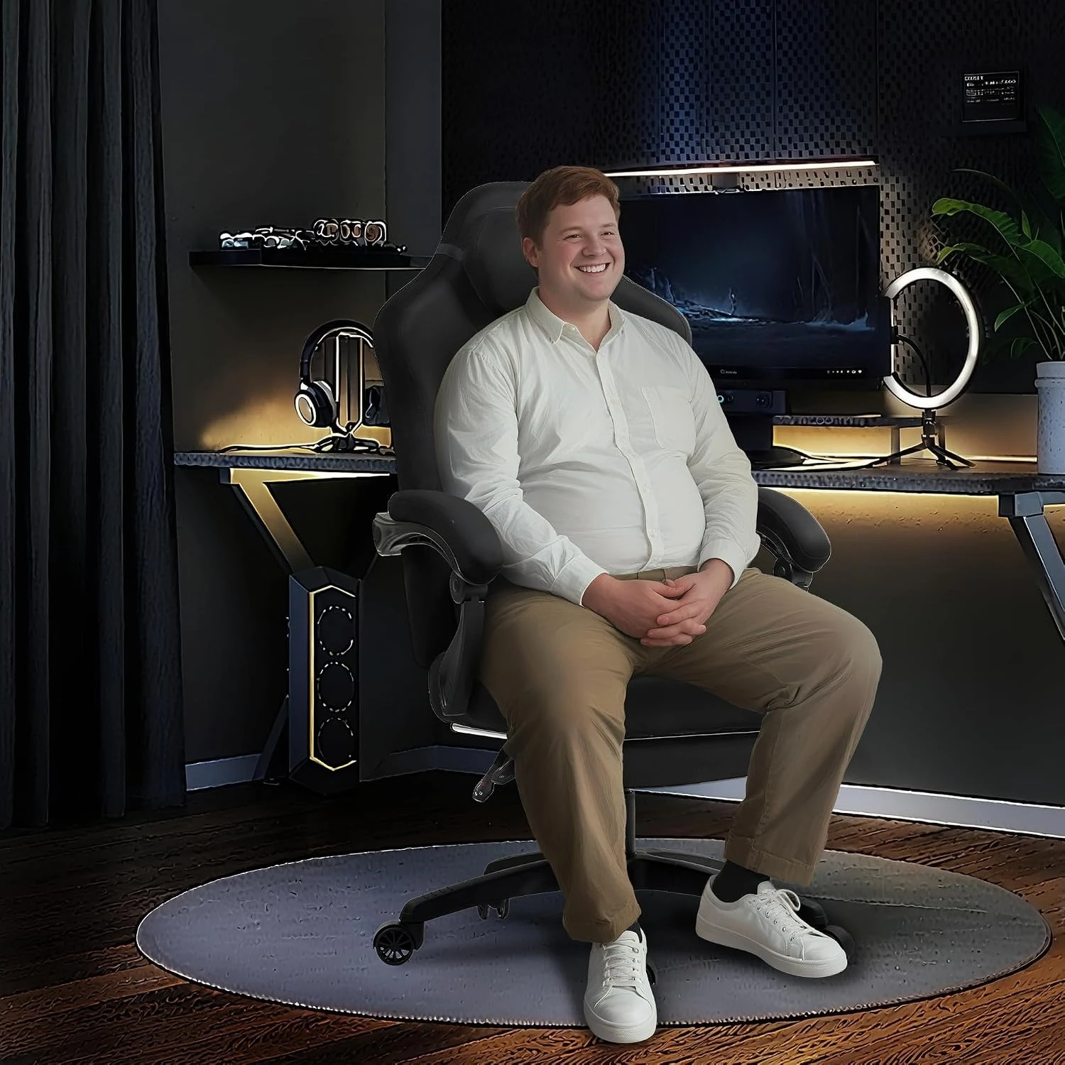 Gaming Chair Big and Tall, Suede Fabric with Pocket Spring Cushion, High Back Ergonomic with Footrest Black view 2
