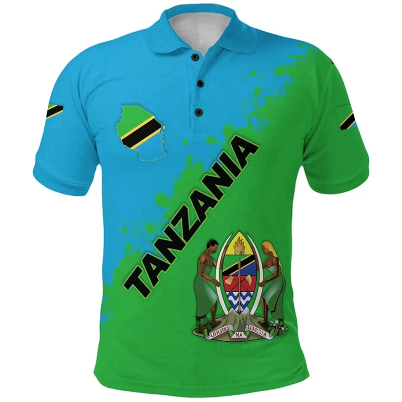 Tanzania Flag Map 3D Printed Polo 2024 Daily Casual Africa Country Dashiki POLO sport manica corta maschile GYM Tops