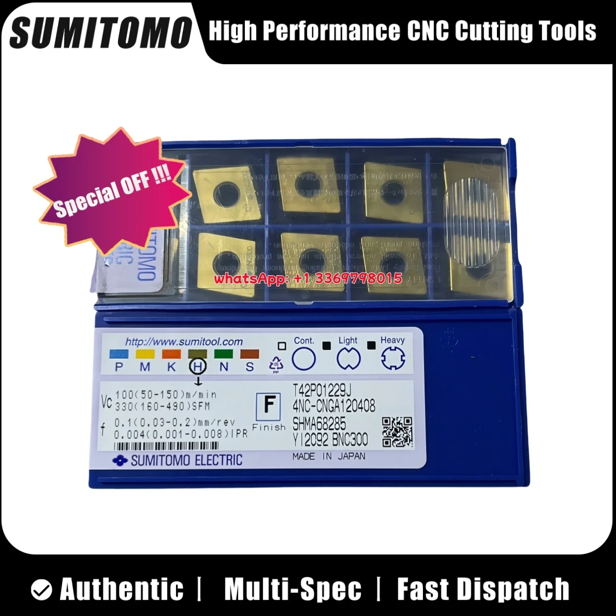 

SUMITOMO Оригинальная токарная вставка CNGG CNGG120408N-GH AC503U, 10 шт.